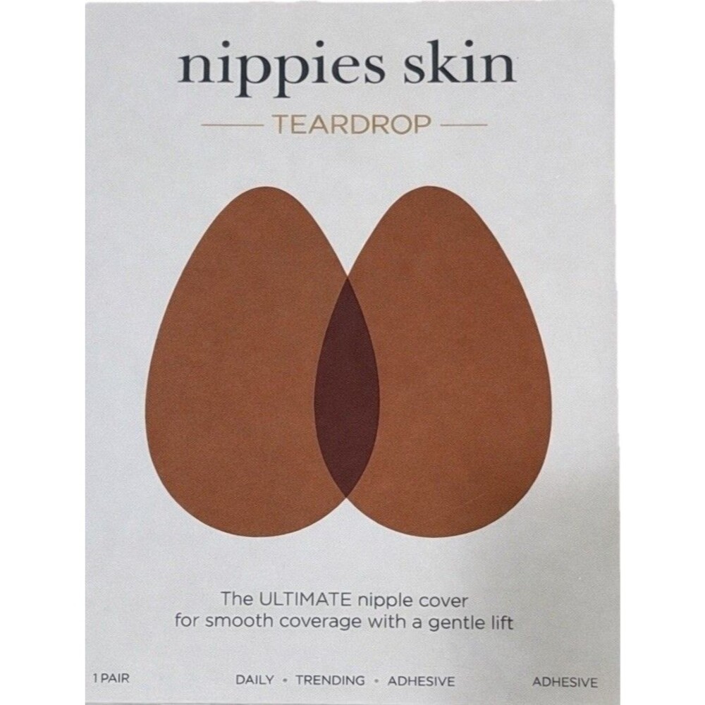 Nippies Skin Teardrop Nipple Covers Adhesive Lift Reusable Dark Nude 1  A-B Cups